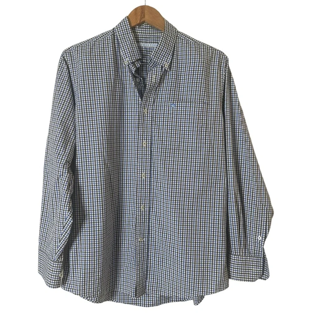 Southern Tide Men's Button Up Plaid Shirt Striped‎ Long Sleeve Pocket Size M